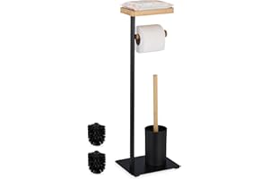 ‎RELAXDAYS Relaxdays Zestaw do WC, bambus, żelazo, wolnostojący uchwyt na papier toaletowy, szczotka toaletowa z uchwytem na szczotkę, czarny/naturalny