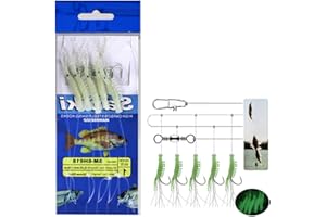 MILEPETUS Luminous Fishing Rigs Bait Lures Glow Soft Shrimp Fish Skin String Hook Saltwater/Freshwater Fishing Bait for Mackerel and Sea Fishing
