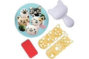 Asamio Rice Ball Mold Set, Rice Ball Mold Cartoon Cat Shaped DIY Bento Maker Sushi Maker Bento Nori Kitchen Rice Mould