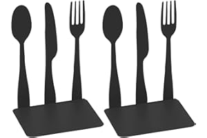 CHEN0-SUPER 1 Pair Heavy Duty Bookend Supports, Anti-slip Kitchen Cookbook Bookends Fork Knife Spoon Decorative Metal Bookends for Shelves, Great for Library, Home, School