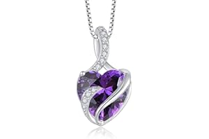 FJ Necklaces for Women 925 Sterling Silver Heart Birthstone Pendant Necklace Jewellery Gifts for Women Girls