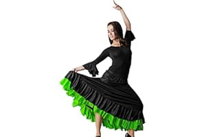 Gojoy shop- Traje Profesional de Baile Danza Flamenco o Sevillanas para Mujer de 2 Piezas (Contiene Body con Doble Volante en Manga y Falda en 6 Colores Disponibles)