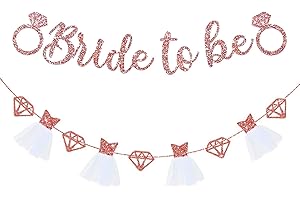 XULIN Rose Gold Bride to Be Banner-Glitter Paper Wedding Dress Diamond Garland Bunting,Wedding Hen Party Banner for Bridal Shower Wedding Engagement Bachelorette Hen Party Decoration (Rose gold)