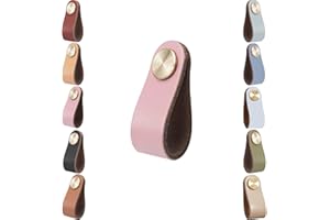 VOLESENI Leather Cabinet Knobs,4pcs Drawer Door Pulls Handles, Cupboard Cabinet Wardrobe Knobs, Anti-Collision Vintage Furniture Door Knobs for Kitchen Dresser