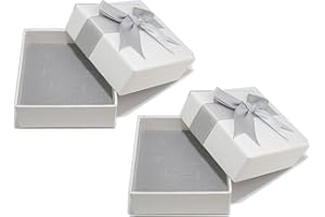 JEZIORO 2Pcs Small Gift Box,7.5x7.5x3.5cm Personalised Square White Kraft Stylish Mini Hollow Jewellery Gifts Boxes with Gray Bow-Knot Ring Earrings Necklace Bracelet Lids Paper Men Women Packaging Presents