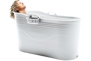 HELLO BATH HelloBath® – Bath Bucket XL (Basic) – 121 cm – Bañera para adultos – Baño de hielo – Manguera de desagüe extensible hasta 3 m - Beige grisáceo