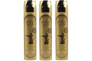 HILTO Arabian Oud Air Fresheners Room Freshner Spray 'Oud' Scent Oud/Musk/Woody/Rose Scent Perfume Spray (Pack of 3) (Dirham Gold)