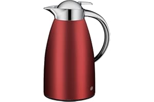 alfi SIGNO 1.0l, satin rot, Edelstahl-Isolierkanne mit hygienischem Hartglaseinsatz, Drehverschluss mit bequemer Drucktaste, ergonomischer Griff, mit einer Hand, ideal als Kaffeekanne, Teekanne