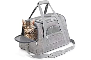 CalmGeek Pet Carrier Bag, Portable Cat Carrier Bag, Cat And Dog Outgoing Bag Breathable Pet Carrying Bag for car carrying, suitable for pet outing and travel with Plush mat and Shoulder Strap (Grey)