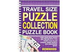 Sixstore A5 Spiral Bound Travel Size 3 in 1 Sudoku, Word Search, Crossword Puzzle Collection Book, Purple