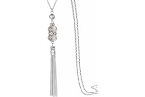 PERFECT 4U Double Crystal Long Tassels Sweater Chain Pendant Necklace Mother Gift Jewelry 32", Crystal
