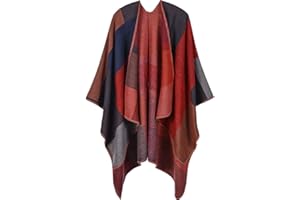 Lifetooler Poncho de Mujer Chaqueta de Frente Abierto Chaqueta de Primavera Dama de Capa Reversible Impreso de Gran tamaño Envolturas a Cuadros Tartán Patrón geométrico Mantón