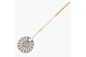Chef Pomodoro - Pelle Pizza Ronde Avec Manche En Bois Extensible | Pelle a Pizza En Aluminium Anodisé INOX - Spatule Cuisine pour Tourner vos Pizzas, Crèpes, Steaks, Tarte etc (23 cm)