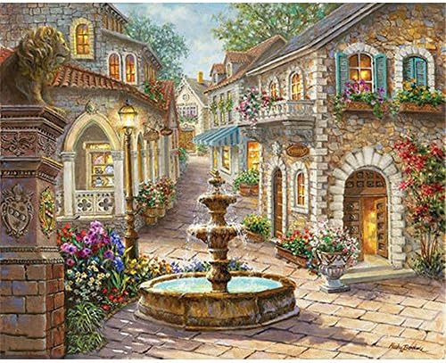 YANYANGXIN Diy Oil Paint by Number Kit,Digital Painting Suite,Adults Beginner with Brushes and Acrylic Pigment,Wall Art Artwork-City Fountain,band With Frame