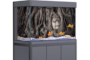 SB LITTLE Fondo de acuario 3D Raíces de árbol Buda Tailandia Papel pintado de impresión HD tanque de peces reptiles Habitat Fondo Decoraciones de PVC Paisaje Poster Sticker (30x40cm))