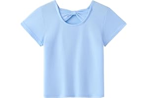 Arshiner Filles T-Shirts Retour Creux Nœud Papillon Enfants été Coton Manches Courtes Mignon Loisirs Mode Col Rond Tshirt pour Fille 3-14 Ans