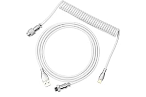 EPOMAKER Mix USB Typ C Kabel 1.8m, Typ-C zu USB A, TPU, Mechanisches Tastatur-Spiralkabel mit Abnehmbarem Aviator-Anschluss für Gaming-Tastatur (Weiß)