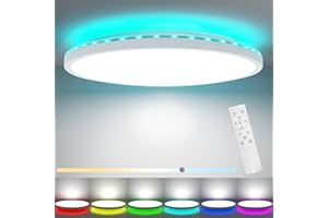 Peasur 30CM LED Ceiling Light 3000-6500K, 24W 3200LM Bathroom Light Dimmable with Remote Control, RGB Color Changing Backlight, Flush Round Ceiling Lights for Bedroom Kitchen Hallway