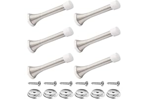 6 Pack 85mm Chrome Spring Door Stop Metal Door Stoppers with Screws and Base Plate (Silver) - Avos-Deals-Global (Chrome)