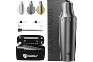 Magcheer Cocktail Shaker Set mit Integrierter Maßskala 900ml Premium Edelstahl Frostsicherer Doppelwand-Barkeeper Set Geschenkset mit Aufbewahrungsbox für Anfänger und Barkeeper (Grau)