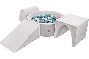 KiddyMoon Area di Gioco in Schiuma con Tondo Piscina di Palline (300 Palline) per Bambini, Grigioch:Grigio/Bianco/Turchese