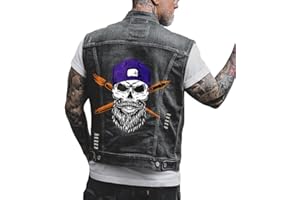 ORANDESIGNE Homme Gilet en Jean Veste Courte sans Manches en Jean Vintage Délavé Décontractée Manteau Punk Impression de Graffitis Gilet Denim Veste de Moto
