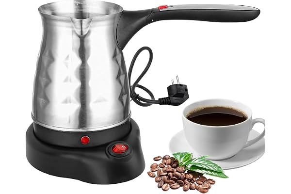 Elektrisk Turkisk Kaffemaskin 500 ml i Rostfritt Stål med Handtag - Kaffekanna för Espresso och Induktionshäll