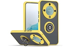 SEAHAI Funda para Honor Magic 5 Lite 5G (Magic5 Lite) Estuche, Translúcida Escarchado Duro PC Carcasa Antigolpes TPU Bumper Silicona Cubierta con 360° Anillo Soporte de Metal, Amarillo