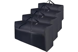 WAORZMK 4 Pack 100L Large Clothes Storage Bag with Zips Extra Strong 600D Oxford Fabric Big Bag Moving Bags for Duvet, Laundry, House Garden Underbed Storage, Black No-Smell