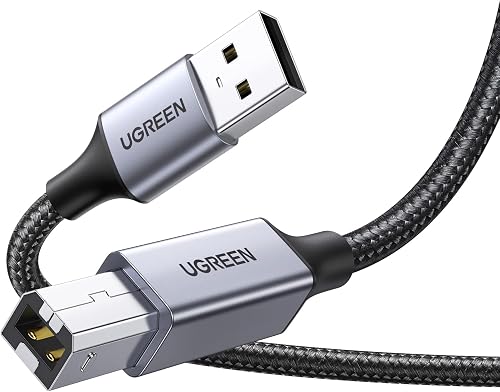 UGREEN USB A to B Printer Cable,Braided USB 2.0 Type A to USB B Male Lead, MIDI Cable Compatible with MIDI Keyboard/DJ Controller, Epson/HP/DeskJet/Envy/Lexmark/3D/Dell/Brother/DAC/Scanner (2M)