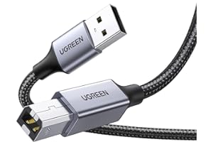 UGREEN Cable Impresora USB 2.0 Tipo A a Type B de Aluminio Nylon para HP Epson Brother Canon Lexmark, Escáner, Fax (2 Metros)