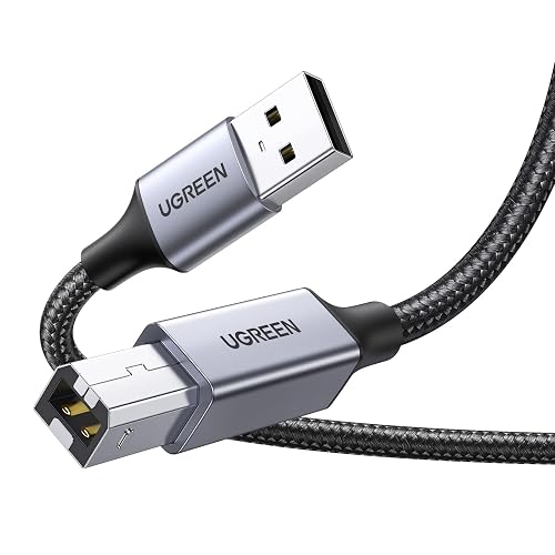 UGREEN USB A to B Printer Cable,Braided USB 2.0 Type A to USB B Male Lead, MIDI Cable Compatible with MIDI Keyboard/DJ Controller, Epson/HP/DeskJet/Envy/Lexmark/3D/Dell/Brother/DAC/Scanner (2M)