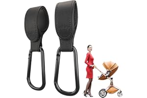 Edibaby, Ganci Passeggino, in Pelle, 2 Unità, Universale, Moschettoni per Carrozzina, per Borsa Passeggino, Zaini, etc (Nero)