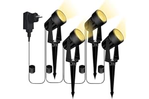 Bomcosy Spot LED Extérieur DC12V, Lot de 4 Spot Éclairage à Piquer, 14M Exterieur Projecteur LED Eclairage, 2700K Blanc Chaud Pour Jardin, Chantier, Aire de Jeux, Terrain de Basket