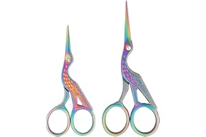 Fixinus 2 forbici da ricamo con rivestimento in titanio, in acciaio inox cicogna, forbici vintage, adatte per lavori artigianali, ricami, cucito, fai da te e uso quotidiano (colorate, 9 cm + 11,5 cm)