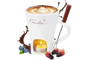 FONYET Schokofondue Tasse Keramik Schokoladenfondue mit Gabeln, Schoko Fondue Tasse für Käse,Schokolade,Butter und Karamell