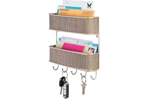 ‎MDESIGN mDesign Key Rack with Shelf - Versatile Wall Mounted Key Rack for Entryway, Kitchen and Office - Practical Key Cabinet with 6 Hooks and Letter Tray for Mail - Light Brown