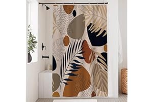 Uiiooazy Tenda Doccia Astratta Boho Blu e Grigio - Foglie Motivo, Antimuffa, Impermeabile, Tessuto in Poliestere Lavabile per Vasca da Bagno con 8 Ganci, 120Lx180Acm