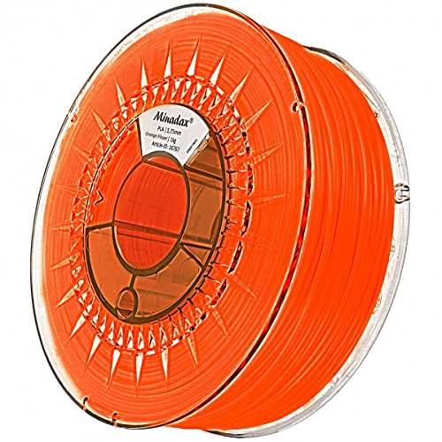 Minadax® 1kg Premium Qualitaet 3mm (2,85mm) PLA-Filament orange fluoreszierend mit UV-Licht fuer 3D-Drucker hergestellt in Europa