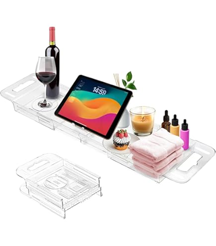 Aleawol Badewannenablage Transparent - Ausziehbar 56-80cm Mit Abflussloch