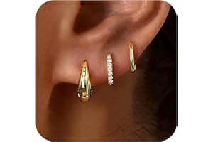VYZUTR Set med 3 par örhängen cirkel dam guld, eleganta små gyllene ringörhängen, nickelfria hypoallergena pannband, minimali
