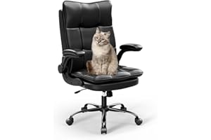 ‎ASUKALE Asukale Bürostuhl Schreibtischstuhl Ergonomisch, Chefsessel mit Kratzfeste Technologieleder, klappbare armlehne, drehbar und Wippfunktion, Höhenverstellbar, Doppelt verdickte Rückenlehne, Schwarz