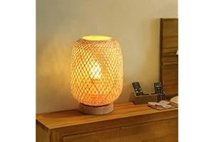 GUANSHAN Lámpara de mesa de tejido de bambú, pequeña y exquisita pantalla de bambú, lámpara de noche, luz de noche, luz de mesa decorativa para dormitorio, sala de estar, estilo 1