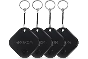 AMOROM Smart Air Tag Bluetooth Traceur Lot de 4, Compatible iOS et Android, Recherche de Phone, Sonnerie Puissante, Batterie Remplaçable, pour Clés/Bagages/Valises/Portefeuille/Sac à Dos
