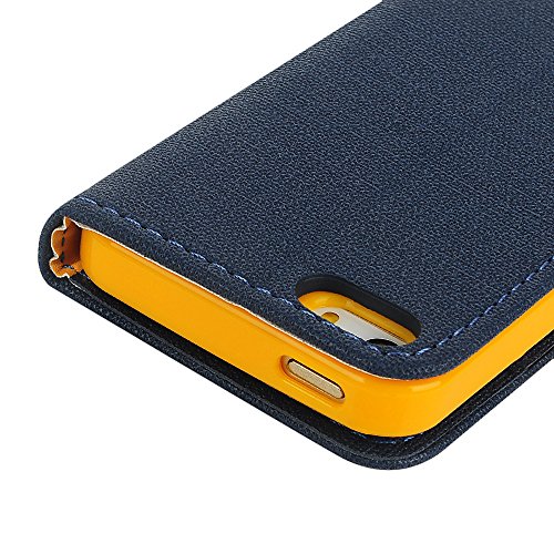 iPhone SE Case,iPhone 5 & 5S Case, YOKIRIN Premium Soft PU Leather Notebook Wallet Cover Case with [Kickstand] Credit Card ID Slot Holder Magnetic Closure Design Folio Flip Protective Slim Skin Cover for iPhone SE & 5 & 5S, Navy Blue