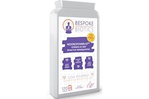 BESPOKE BIOTICS Vitamin K2 MK7-120 Easy Swallow Capsules not Tablets- Nooropower-K7 Pro, Protein Synthesis Vegan| Bone Health - Fracturing Nose Bleeds Heart Better Than Menaquinone K2 MK4 | Safe Dose UK Made