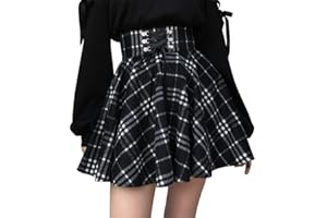 PADOLA Jupes Femme Jupe Plissée Femme Taille Haute A-Ligne Jupe Écossaise Carreaux Mini Jupe Chic et Elégant Hiver Tweed Jupe Courte Trapeze Gothique Jupe Patineuse à Lacets