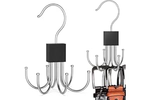 THETAG Belt and Tie Hanger Organizer With Rotating 8 Hooks - Wardrobe Closet Storage Solution for Clothes, Belts, Ties, Bags, Scarves, Hats - Space Saver Black 1 Pack