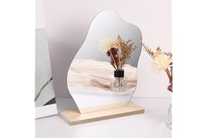 Akryl Makeup Spegel Dekorativ Kosmetisk Form Oregelbunden Sminkspegel med Träbas för Sovrum Vardagsrum Aesthetic Room Decor