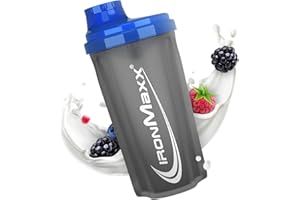 IronMaxx Protein Shaker - 700ml Azul /Gris| Agitador de proteínas | Tapón de rosca, tamiz, escala | Sin BPA/DEHP, hermético, lavable